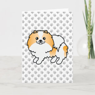 Orange Parti-Colour Pomeranian Cartoon Dog & Paws Card