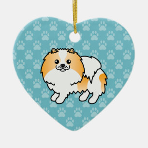 Orange Parti-Colour Pomeranian Cartoon Drawing Ceramic Tree Decoration