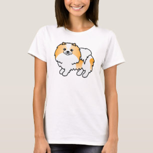 Orange Parti-Colour Pomeranian Cute Cartoon Dog T-Shirt