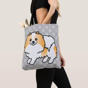 Orange Parti-Colour Pomeranian Dog Cartoon Design Tote Bag