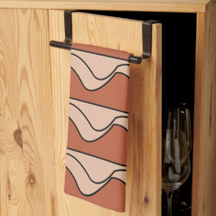 Orange Pastel Black Wavy Stripes Pattern Tea Towel