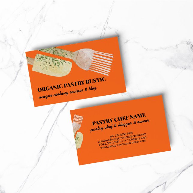Orange Pastel Illustration Pastry Bakery Business Card (bakery business  chef)