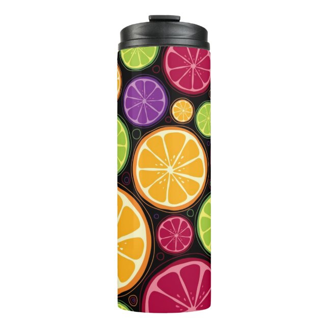 Orange pattern and background thermal tumbler (Front)