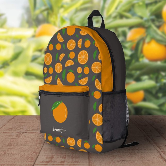 Orange Pattern Brown Backpack (Orange Pattern Backpack)