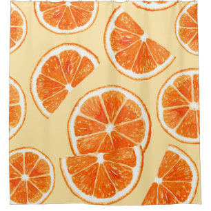 orange pattern fruit, diet food watercolor illustr shower curtain