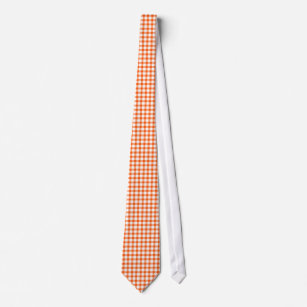 Orange Pattern Gingham  Check Groom's Tie