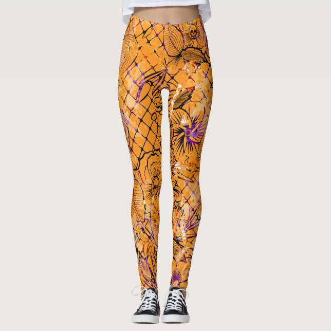 Orange Pattern Halloween Leggings (Front)