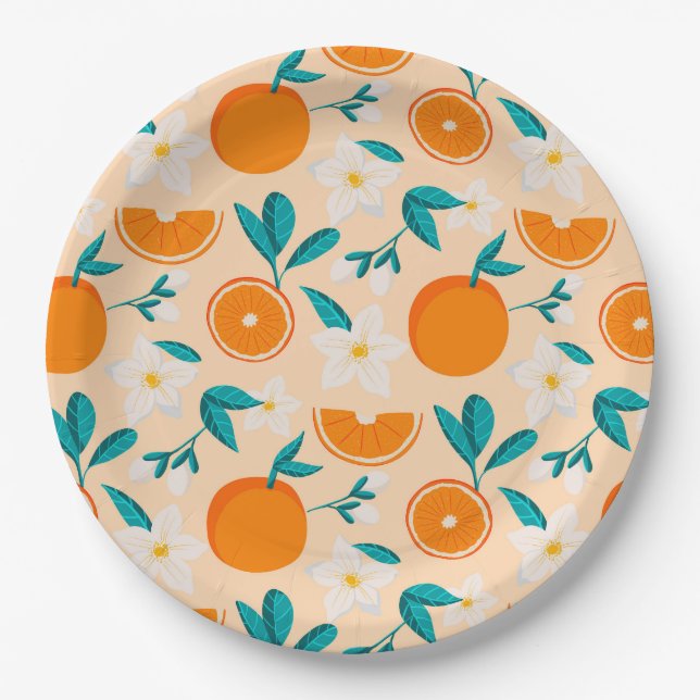 Orange Pattern napkin | Fresh Citrus Design  Paper Plate (Front)