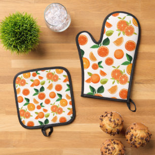 orange pattern  oven mitt & pot holder set
