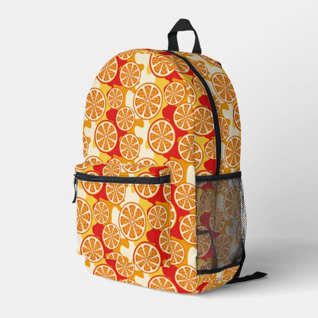 Orange pattern printed backpack (Back Corner Right)