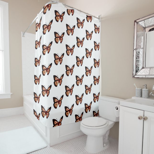 Orange Patterned Butterfly Shower Curtain (In Situ)