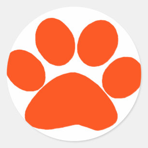 Orange Paw Print Classic Round Sticker