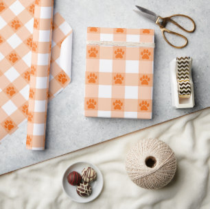 Orange Paw Print Pattern – Cute Pet Lover Design Wrapping Paper
