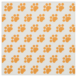 Orange Paw Print Pattern Fabric