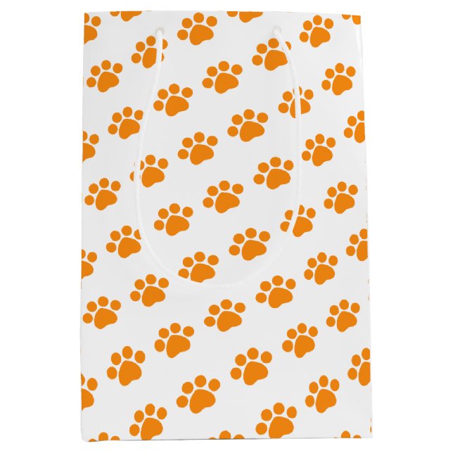 Orange Paw Print Pattern Medium Gift Bag (Front)