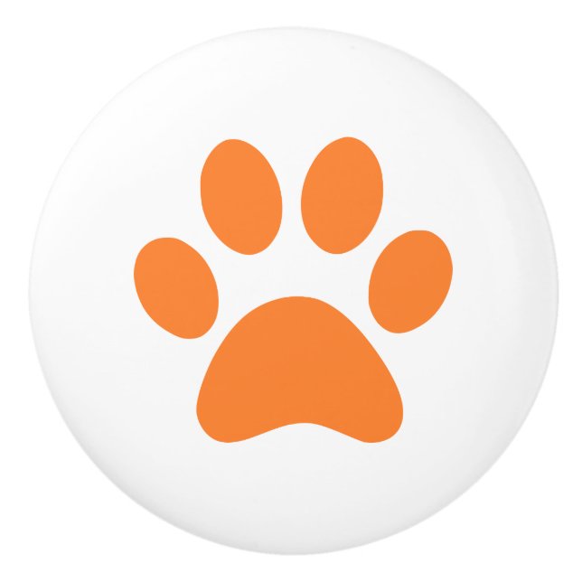 Orange Paw Print pawprint Ceramic Knob (Front)