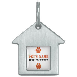Orange Paw Prints Pet ID Tag