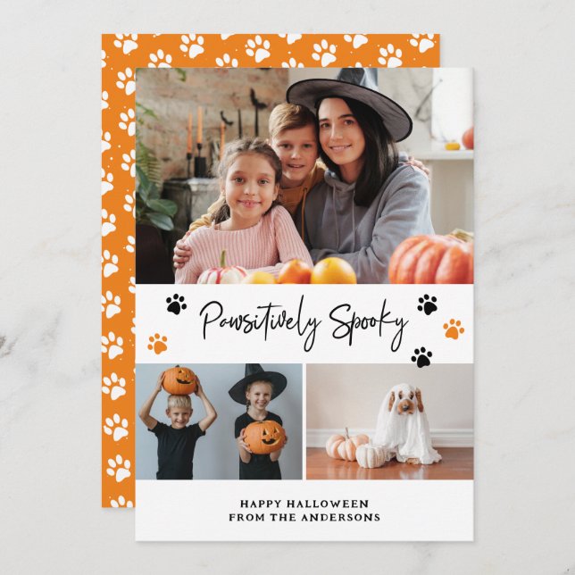 Orange Pawsitively Spooky Pet Photo Halloween Card (Front/Back)