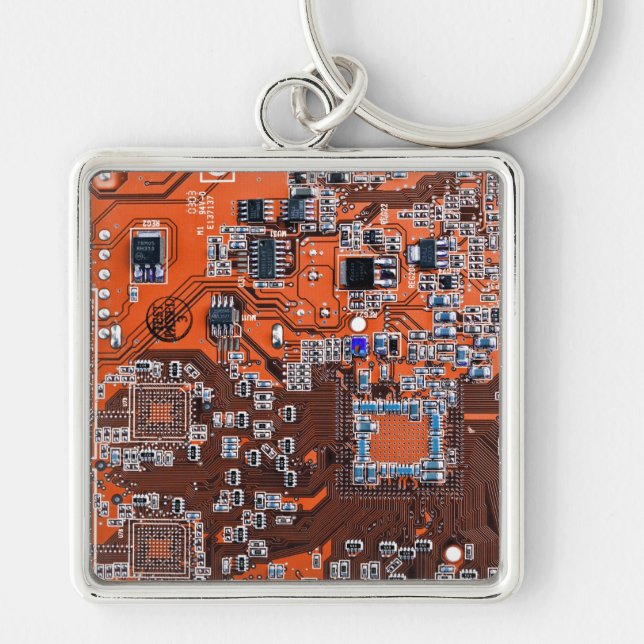 Orange PCB Circuit Board Design for IT Pros Key Ring (Front)