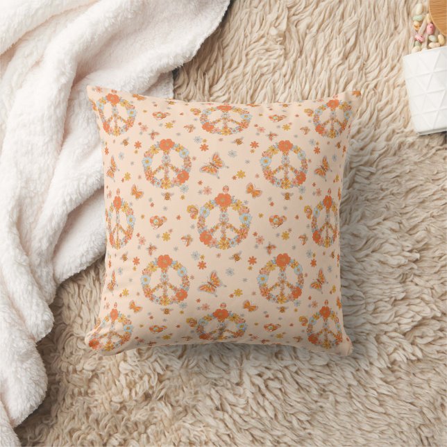 Orange Peace Floral Pattern Cushion (Blanket)