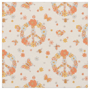 Orange Peace Floral Pattern Fabric