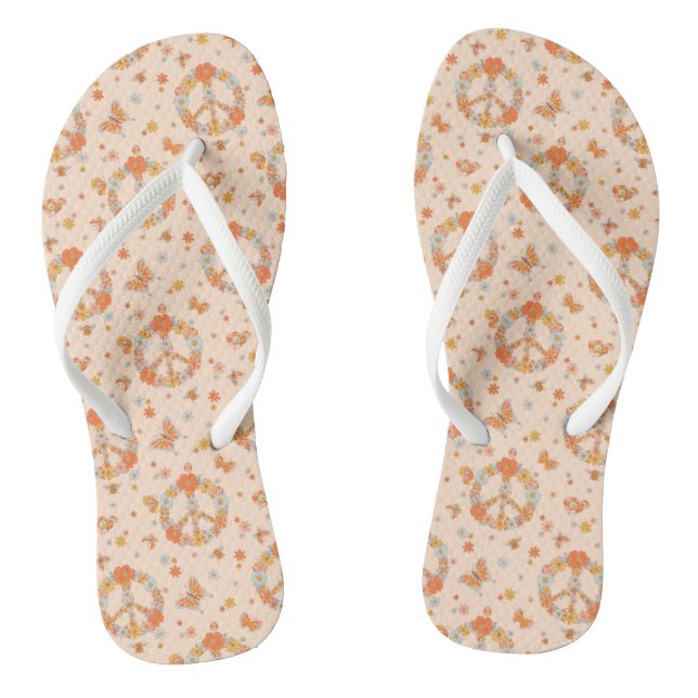 Orange Peace Floral Pattern Jandals (Footbed)