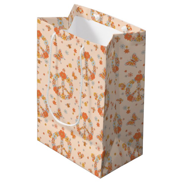 Orange Peace Floral Pattern Medium Gift Bag (Front Angled)