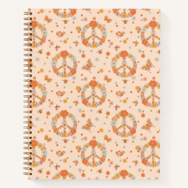 Orange Peace Floral Pattern Notebook (Front)