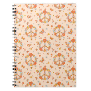 Orange Peace Floral Pattern Notebook