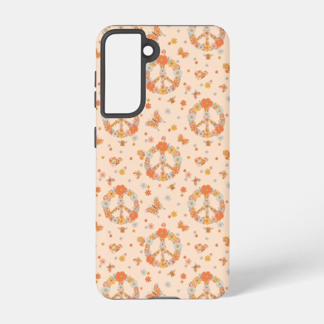 Orange Peace Floral Pattern Samsung Galaxy S21 Case (Back)