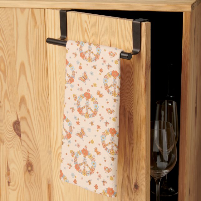 Orange Peace Floral Pattern Tea Towel (Thirds Fold)