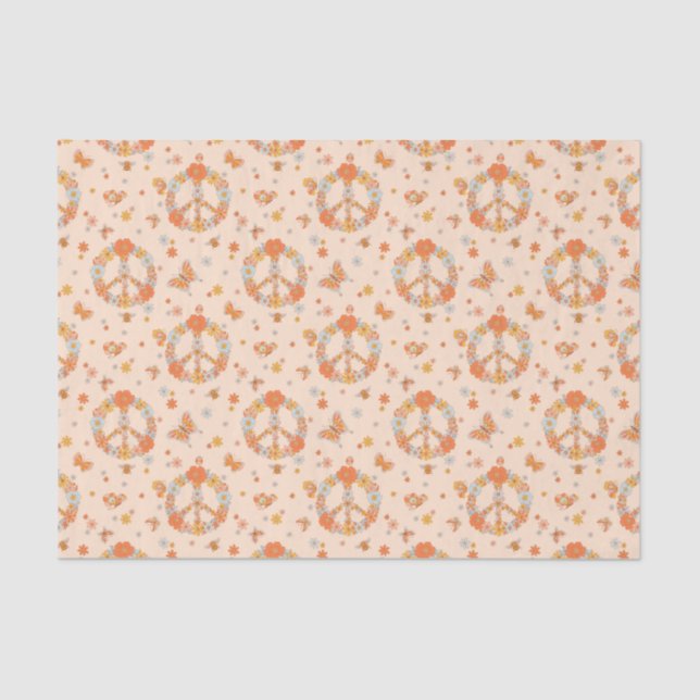 Orange Peace Floral Pattern Tissue Paper (Front)