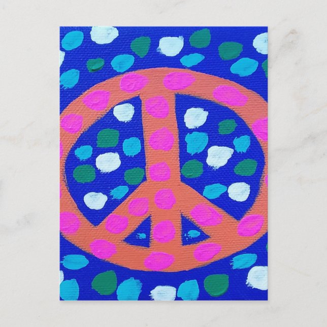 Orange Peace Sign on Blue Postcard (Front)