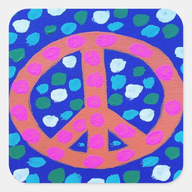 Orange Peace Sign on Blue  Square Sticker (Front)