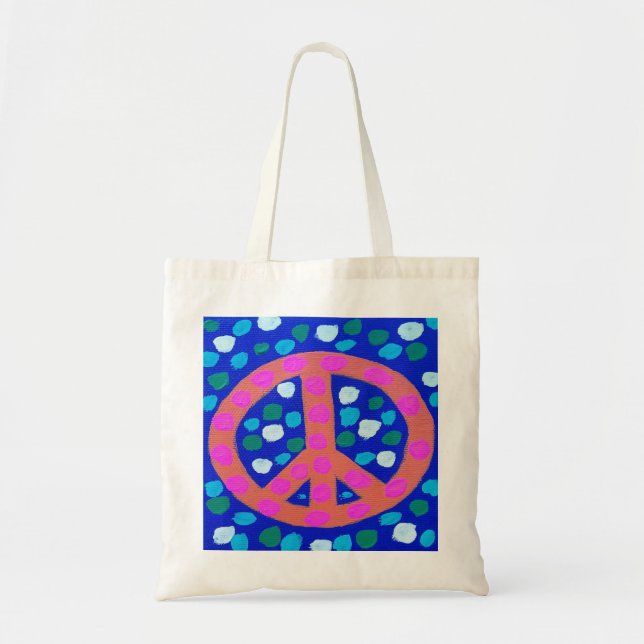 Orange Peace Sign on Blue  Tote Bag (Front)