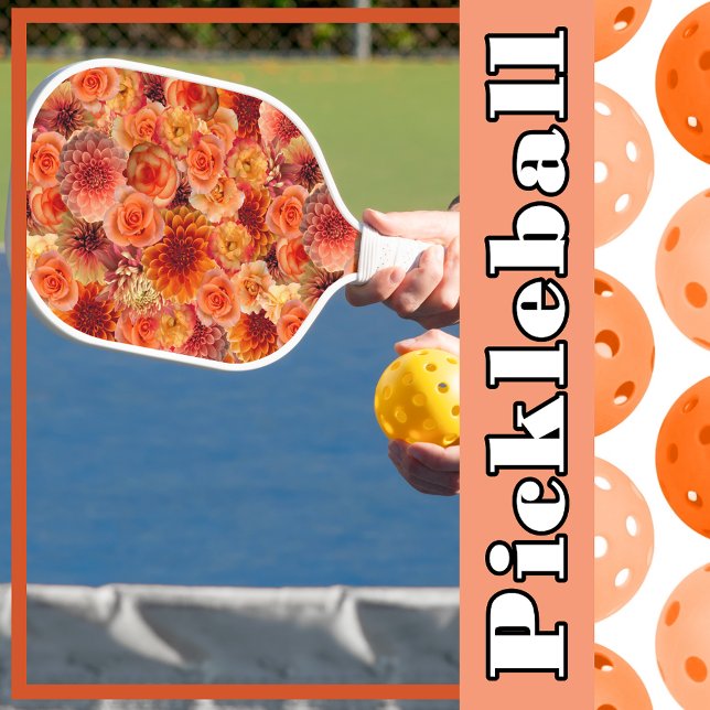 Orange, Peach Floral Collage Big, Vibrant, Energy Pickleball Paddle (Creator Uploaded)