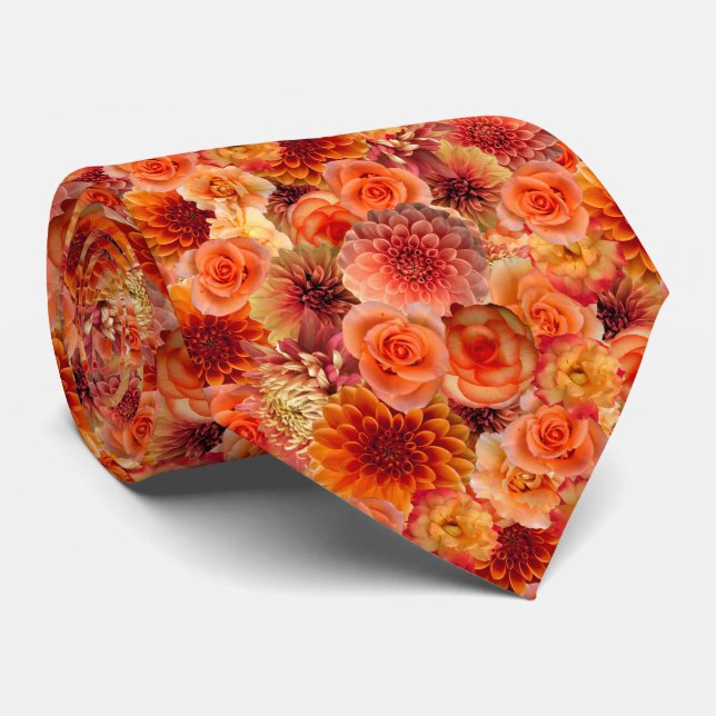 Orange Peach Floral Collage - Big Vibrant Energy Tie (Rolled)