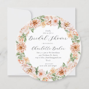 Orange Peach Floral Garden Botanical Bridal Shower Invitation