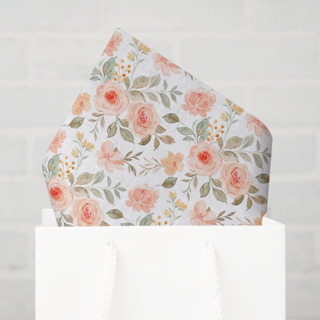 Orange Peach Floral  Tissue Paper (Gift Bag)