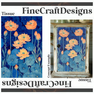 Orange Peach Flowers & Teal Decoupage Left 154 Tissue Paper