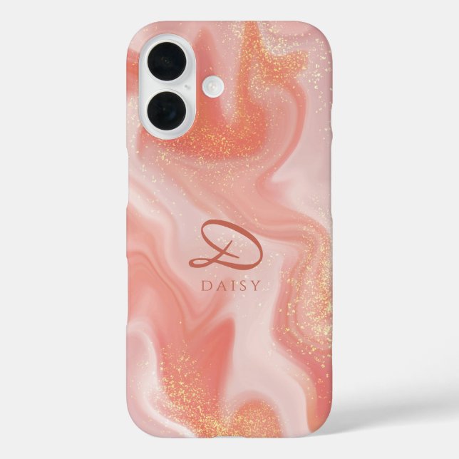 Orange Peach Gold Glitter Marble Customisable Case-Mate iPhone Case (Back)