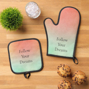 Orange Peach Mint  Oven Mitt & Pot Holder Set