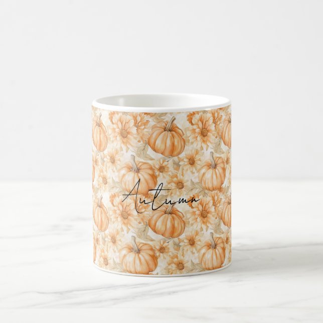 Orange Peach Pumpkins & Flowers Coffee Mug (Center)