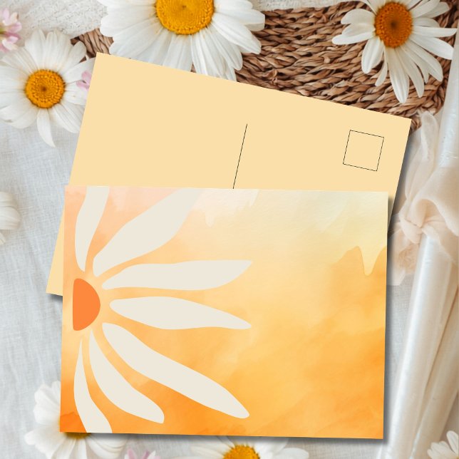 Orange Peach Retro Mod Geometric Flower Postcard (Warm color, oversized petals, and pure mod-era energy.)