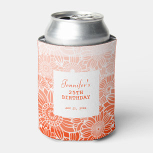 Orange Peach Stripes Floral Birthday  Can Cooler