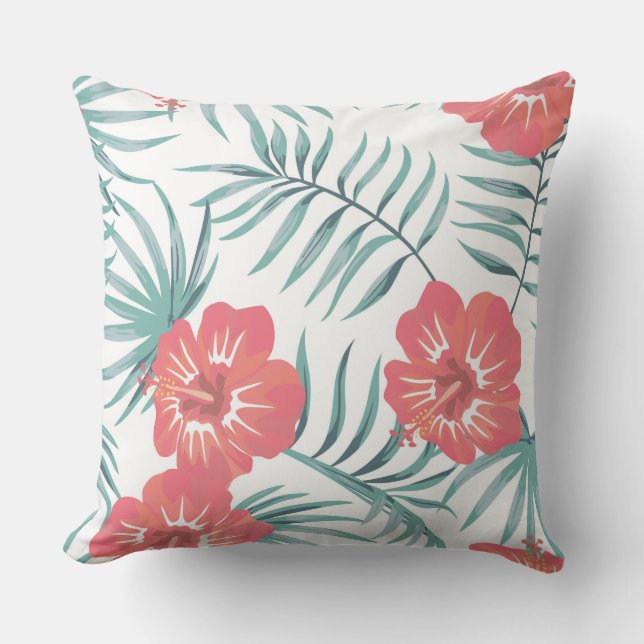 Orange Peach Tropical Floral/Chevron Pillow (Front)