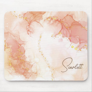 Orange Peach Watercolor Ink Glitter Customizable Mouse Pad