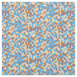 Orange, Peach, Yellow, Blue, Purple Puzzle Pattern Fabric