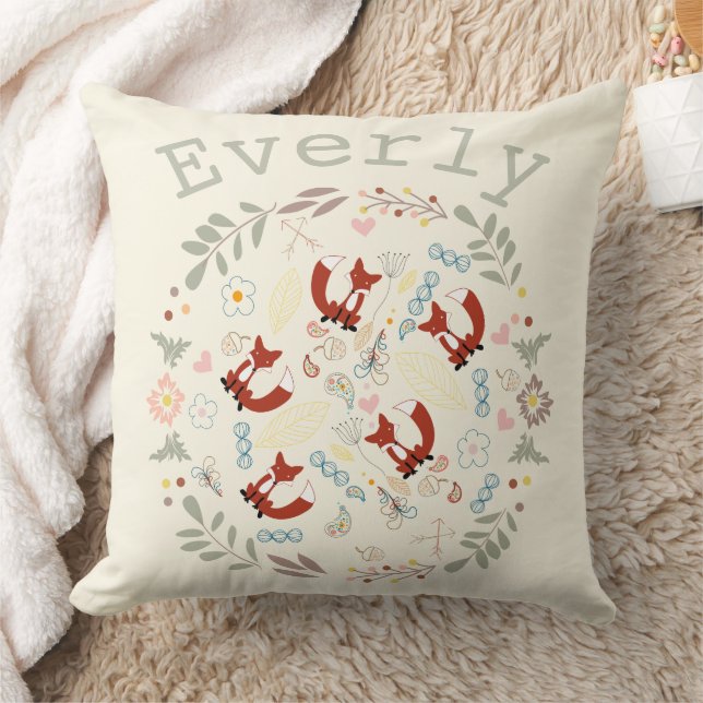 Orange Peachy Pink Monogram Stylised Fox Pilow Cushion (Blanket)