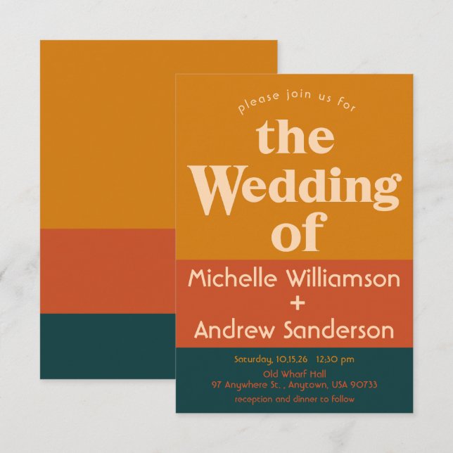 Orange Peacock Modern Retro 3.5x5 Invitation (Front/Back)